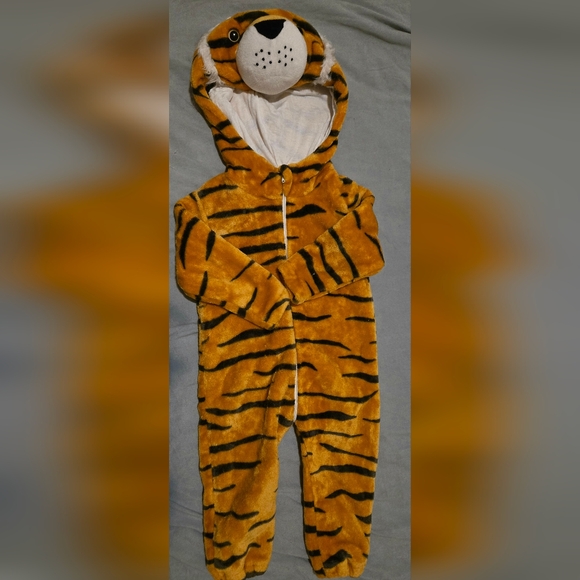 michley Other - Halloween Plushy Onesie Cotton Lined Big Tiger Head atrached 24 Month ZIP NEW!
